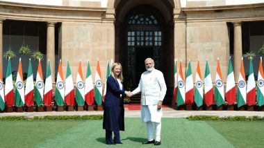 PM Narendra Modi Meets Italian Counterpart Giorgia Meloni at Delhi's Hyderabad House (Watch Video)