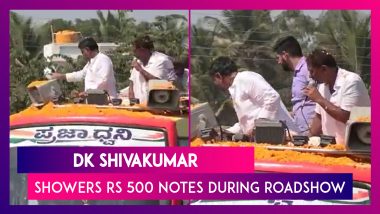 Karnataka Congress Chief DK Shivakumar Showers Rs 500 Notes On Crowds During 'Praja Dhwani Yatra' In Mandya District