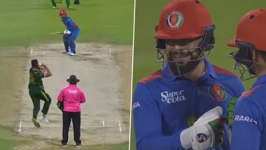 Rashid Khan Launches Ihsanullah's Bouncer Out of the Stadium During PAK vs AFG 3rd T20I 2023 (Watch Video)