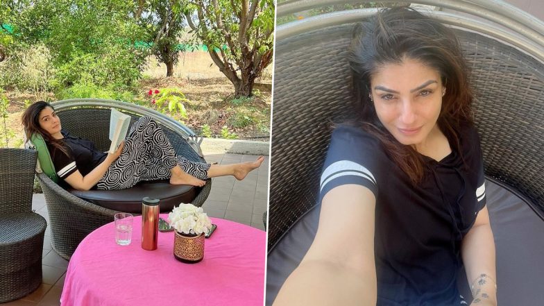 Raveena Tandon Enjoys Reading a Book As She Relaxes on a Cozy Lounge Chair in These New Pics