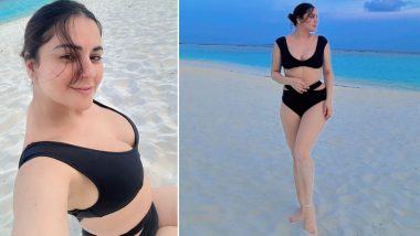 Shraddha Arya Flaunts Her Cleavage in Black Bikini As She Stylishly Poses by the Beach in Maldives (View Pics)