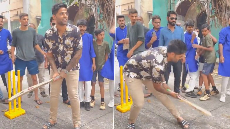 Suryakumar Yadav Playing Gully Cricket: Watch Indian Cricket Star Play Trademark 'Supla Shot' in Streets of Mumbai, Shares Video on Instagram Story