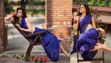 Taapsee Pannu Oozes Sensuality in Blue Saree and Waist Chain, Flaunts Her Sexy Curves in Recent Pictures