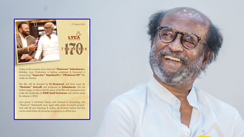 Thalaivar 170: Rajinikanth’s Next To Be Helmed by Jai Bhim Director TJ Gnanavel; Film To Release in 2024