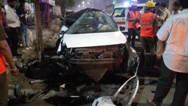 Thane Road Accident: Speeding Car Rams Into Electric Pole on Ghodbunder Road, One Killed (See Pics)