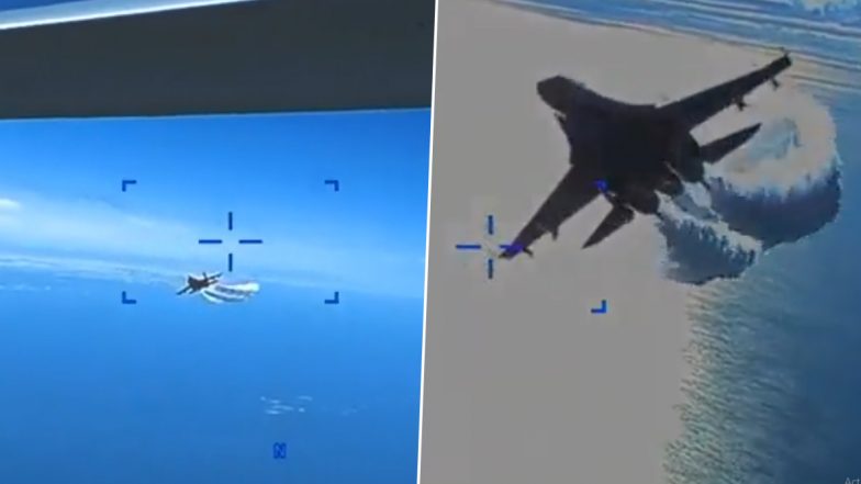 US Drone-Russian Jet Collision: Video Released by United States Shows Moments When Russia's Fighter Aircraft Hit MQ-9 Reaper Drone Over Black Sea