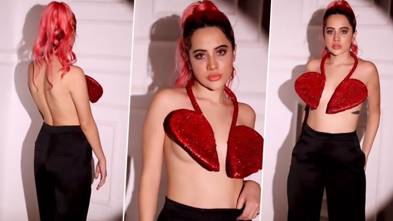 Uorfi Javed Covers Her B**bs With Red Broken Heart Top As She Goes Bold in New Fashionable Video - WATCH