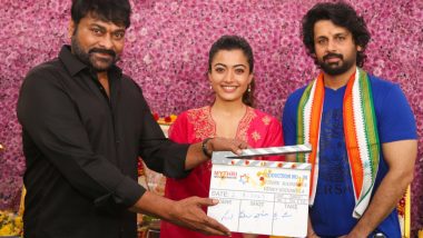 VNRTrio Pooja Ceremony: Rashmika Mandanna and Nithiin Team Up for Venky Kudumula’s Next; Chiranjeevi Graces the Event (View Pics)