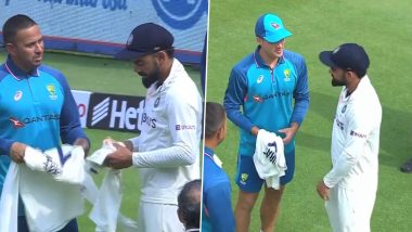 Virat Kohli Presents Signed Jerseys to Usman Khawaja and Alex Carey After IND vs AUS 4th Test 2023 in Ahmedabad (Watch Video)