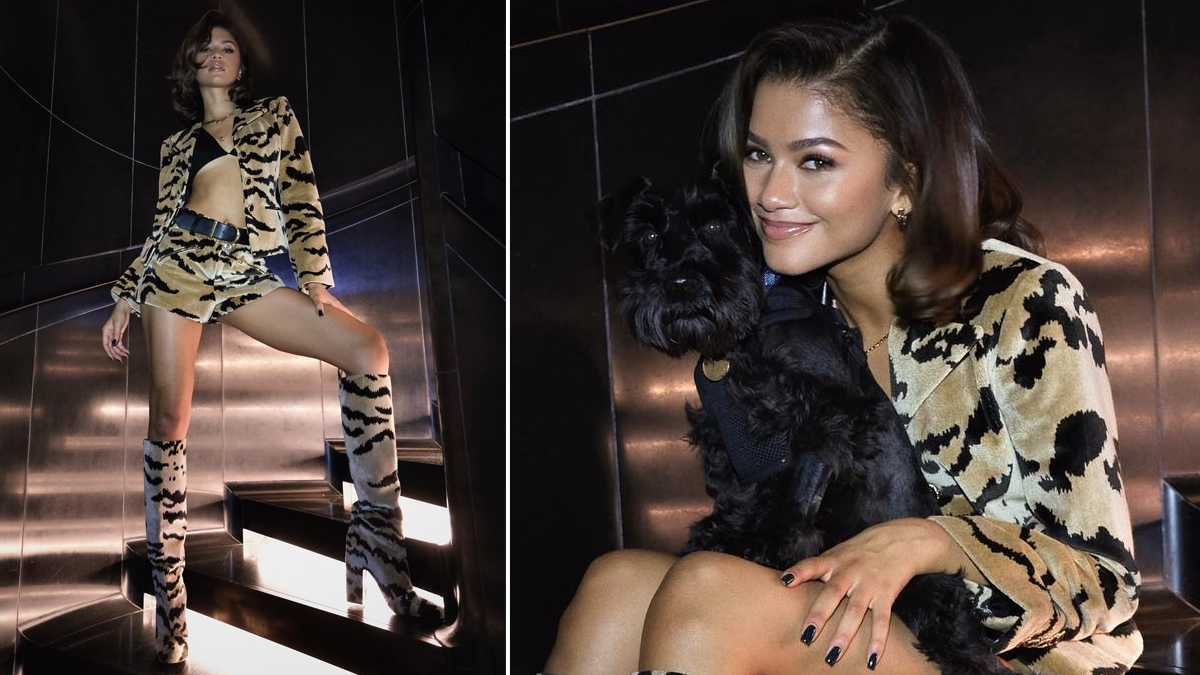 Zendaya Attends the Louis Vuitton Show In a Tiger-Printed Suit