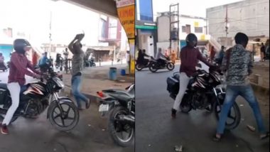 Road Rage Caught on Camera! Bikers Engage in High Voltage Clash, One Attacks With Stone; Video of Ugly Fight Goes Viral