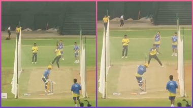 MS Dhoni Begins Practice for IPL 2023, Smashes Huge Six in Nets As Fans Cheer Loud for CSK Captain (Watch Video)