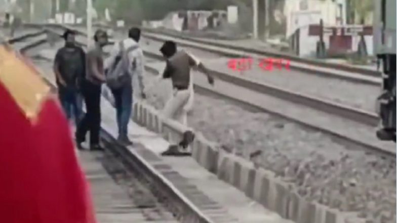 RPF Personnel Foils Suicide Attempt, Saves Man Who Tried To End Life on Railway Tracks at Maihar Station (Watch Video)