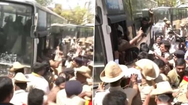 Bengaluru: Autorickshaw Drivers Protest Against Bike Taxi Services, Detained by Police (Watch Video)