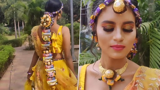 Bride Goes for Unusual Hairdo with Chocolates and Candies Studded in Hair, Video Goes Viral on Social Media