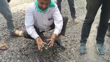 UP: BJP MLA Yogesh Shukla Digs Road Build Of Rs 40 Cr With Bare Hands in Lucknow, Complaints About Poor Construction (Watch Video)