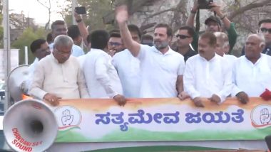 Karnataka Assembly Election 2023: Massive Crowds Join Rahul Gandhi on His Road Show in Vijayapura (Watch Video)