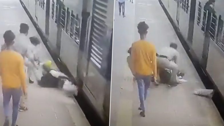 Female RPF Personnel Saves Elderly Man From Falling Under Train in West Bengal’s Purulia (Watch Video)