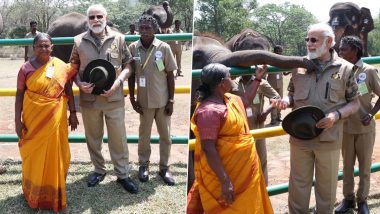 PM Narendra Modi Meets The Elephant Whisperers Couple Bomman and Bellie at Theppakadu Elephant Camp