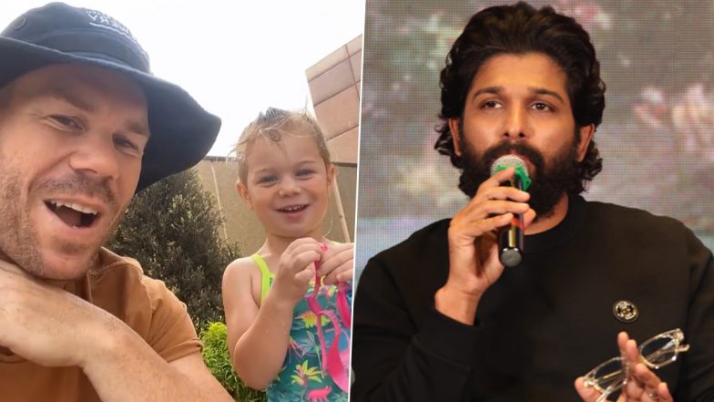 David Warner And His Daughter Wishes Happy Birthday to Allu Arjun in Pushpa Style (Watch Video)