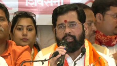 Maharashtra CM Eknath Shinde Says ‘Saffron Flag Will Be Unfurled All Over State in 2024’ (Watch Video)