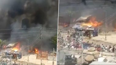 Bihar Fire: Over 100 Shops Gutted in Blaze at Vegetable Market in Bodh Gaya (Watch Video)