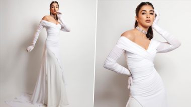 Pooja Hedge Oozes Elegance in a White Off-Shoulder Gown (View Pics)