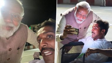 PM Narendra Modi Posts ‘Special Selfie’ With Thiru S Manikandan, a Specially-Abled BJP Karyakarta From Erode (See Pics)