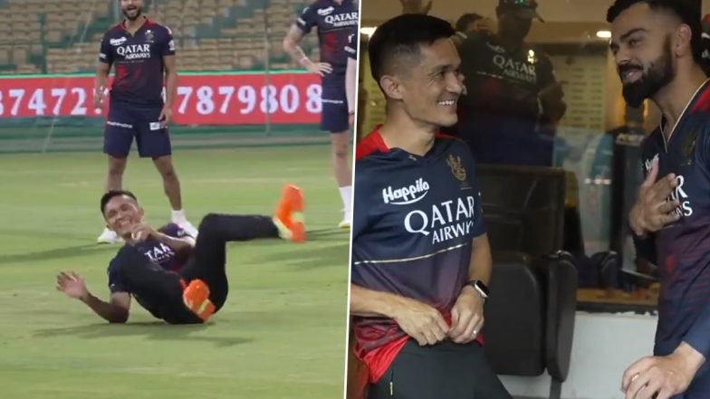 Sunil Chhetri, Indian Football Team Captain, Takes a Stunner in RCB’s Practice Session; Calls Virat Kohli ‘Hilarious’ (Watch Video)