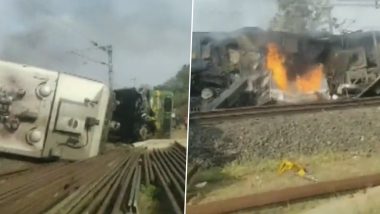 Train Collision in Madhya Pradesh: Two Goods Train Collide Near Singhpur Railway Station in Shahdol; Driver Injured, Two Workers Feared Trapped (Watch Video)