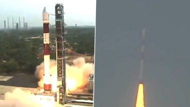 ISRO’s PSLV C55 Carrying Two Singapore Satellites Blasts Off From Sriharikota (Watch Video)