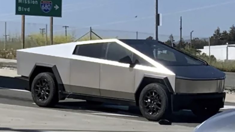 Tesla Cybertruck Spotted Testing Near Factory Flaunting Futuristic Styling (See Pics)