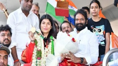 Sports News | World Boxing Champion Nikhat Zareen Receives Rousing Welcome in Hyderabad