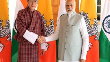 World News | Ahead of Bilateral, Bhutan King Jigme Wangchuk Received by PM Modi