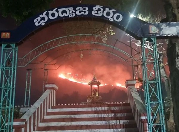 India News | Forest Fire at Kailasagiri Hills Reach Near Srikalahasti Temple Premises in Andhra Pradesh, No Casualties Reported