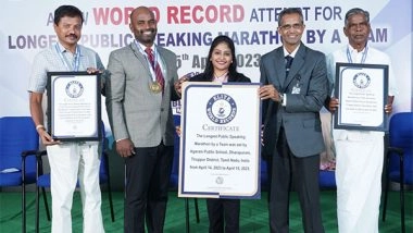 Business News | Agaram Public School Has Set an Elite World Record in Public Speaking Marathon with 257 Participants for 28 Hours 4 Minutes 25 Seconds