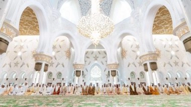 World News | Mansour Bin Zayed, Abu Dhabi Crown Prince, Sheikhs Perform Eid Al Fitr Prayer at Sheikh Zayed Grand Mosque