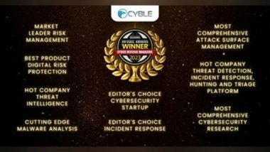 Business News | Cyble Triumphs Yet Again with 9 Category Wins at the Global InfoSec Awards 2023, Including Editor's Choice for Cybersecurity Startup
