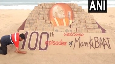 India News | Sand Artist Creates Sand Sculpture in Puri Beach Ahead of 100th Episode of Mann Ki Baath