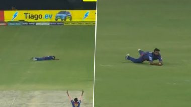 Age Is Just a Number! Amit Mishra, 40, Takes Diving Catch to Dismiss Rahul Tripathi During LSG vs SRH IPL 2023 Match (Watch Video)