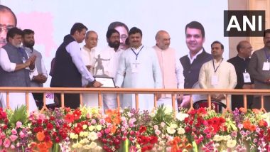 Amit Shah Confers Maharashtra Bhushan Award to Social Activist Dattatreya Narayan Alias Appasaheb Dharmadhikari at Kharghar in Navi Mumbai