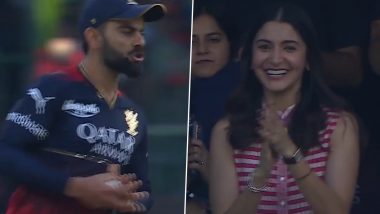 Anushka Sharma Reacts in Joy After Husband Virat Kohli Takes Catch to Dismiss David Warner in RCB vs DC IPL 2023 Match (Watch Video)