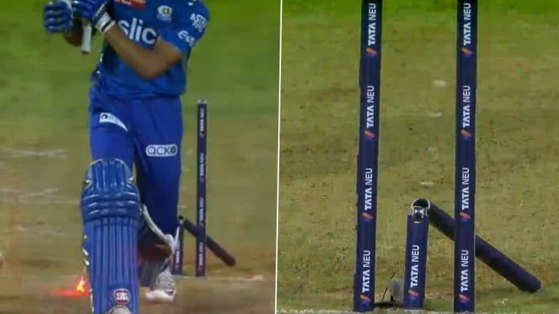 TIMBER! Arshdeep Singh Breaks Middle-Stump Twice off Consecutive Deliveries in IPL 2023 Match Between Mumbai Indians and Punjab Kings (Watch Video)