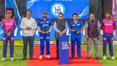 Sachin Tendulkar, Kumar Sangakkara, Rohit Sharma and Sanju Samson Felicitated at the Start of IPL's 1000th Match Between Mumbai Indians and Rajasthan Royals