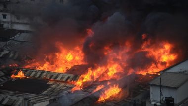Bangladesh Fire: Massive Blaze Erupts at Bangabazar Wholesale Market in Dhaka Spread to Six Buildings and Residential Area (Watch Videos)