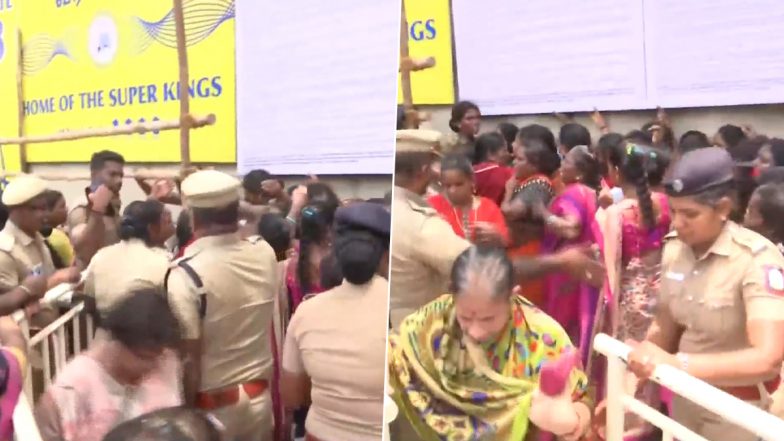 Crowd Gather At the MA Chidamabaram Stadium At Chepauk to Buy Tickets of CSK vs PBKS IPL 2023 Match (Watch Video)