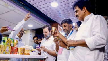 Rahul Gandhi Visits Nandini Milk Parlour in Bengaluru Amid Row Over Amul’s Entry in Karnataka (Watch Video)