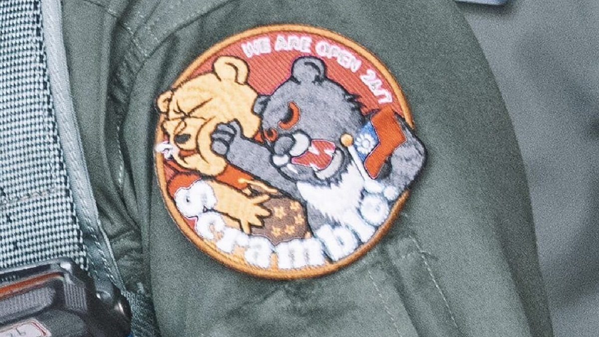 Taiwan air force badges show Winnie the Pooh taking a hit