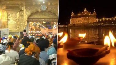 Baisakhi 2023: Fireworks and Lighting Displayed at Golden Temple in Amritsar on the Occasion of Vaisakhi (Watch Video)