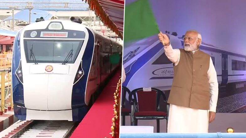 PM Narendra Modi Flags Off Bhopal-New Delhi Vande Bharat Train At Rani Kamlapati Railway Station (Watch Video)